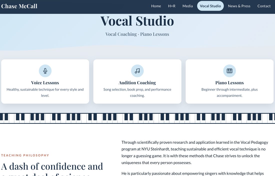 Vocal Studio page on chasemccall.me