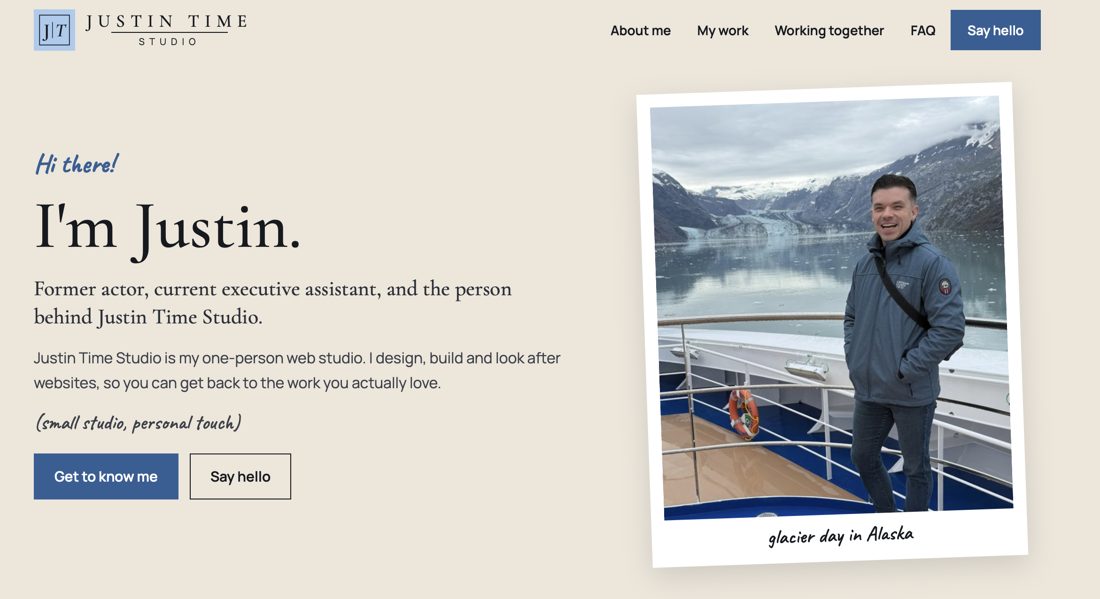 Homepage of Justin Time Studio